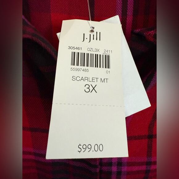 NWT J. Jill Red & Black Plaid Buffalo Check Flannel Button Up Shirt - Size 3X - Picture 4 of 7